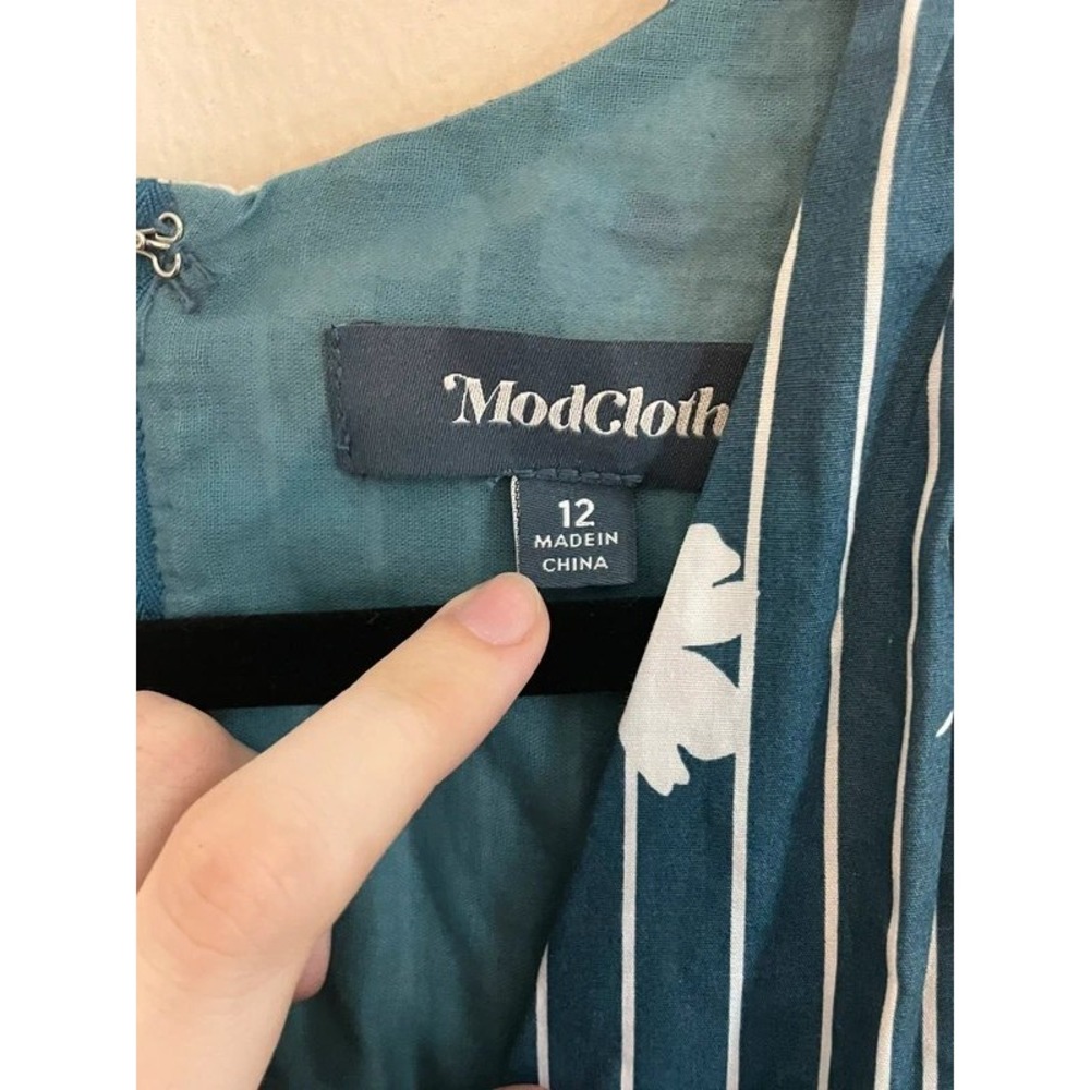 ModCloth Instant Energy Faux-Wrap Dress Teal Striped Floral Daisy Midi 12 - Picture 5 of 5